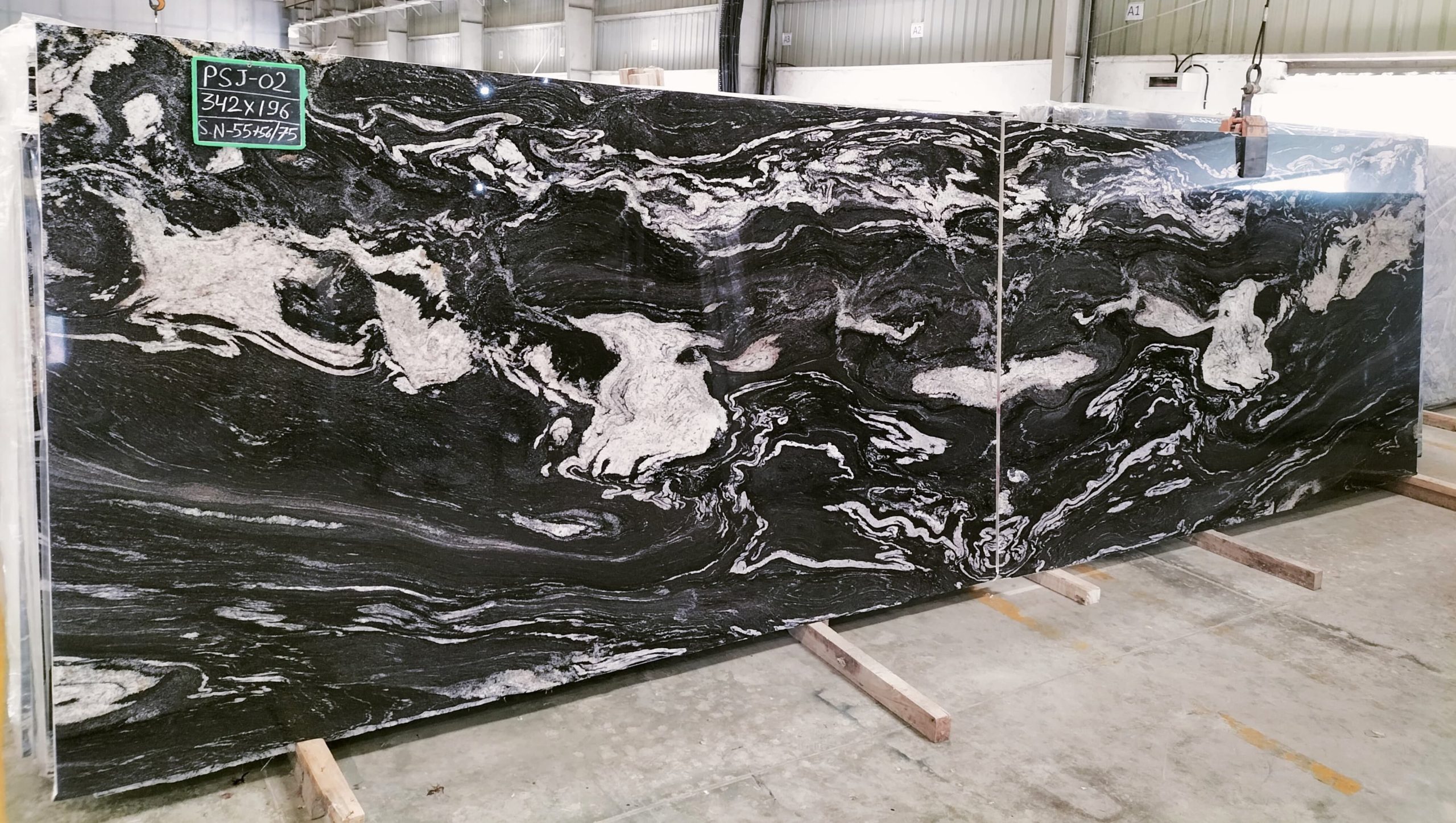 Titanium black granite gangsaw slab bookmatched