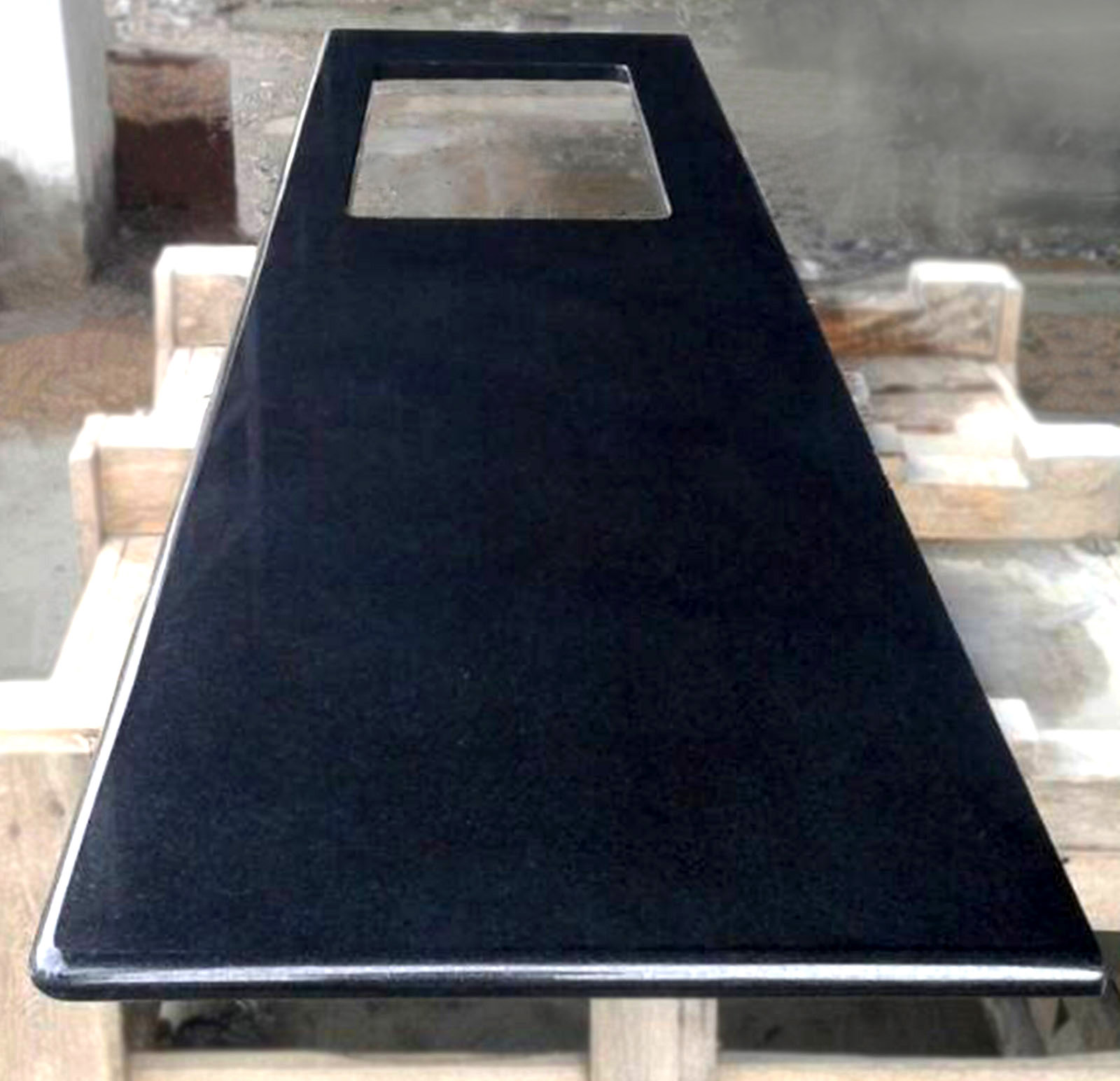 Absolute black granite counter top sink cutting