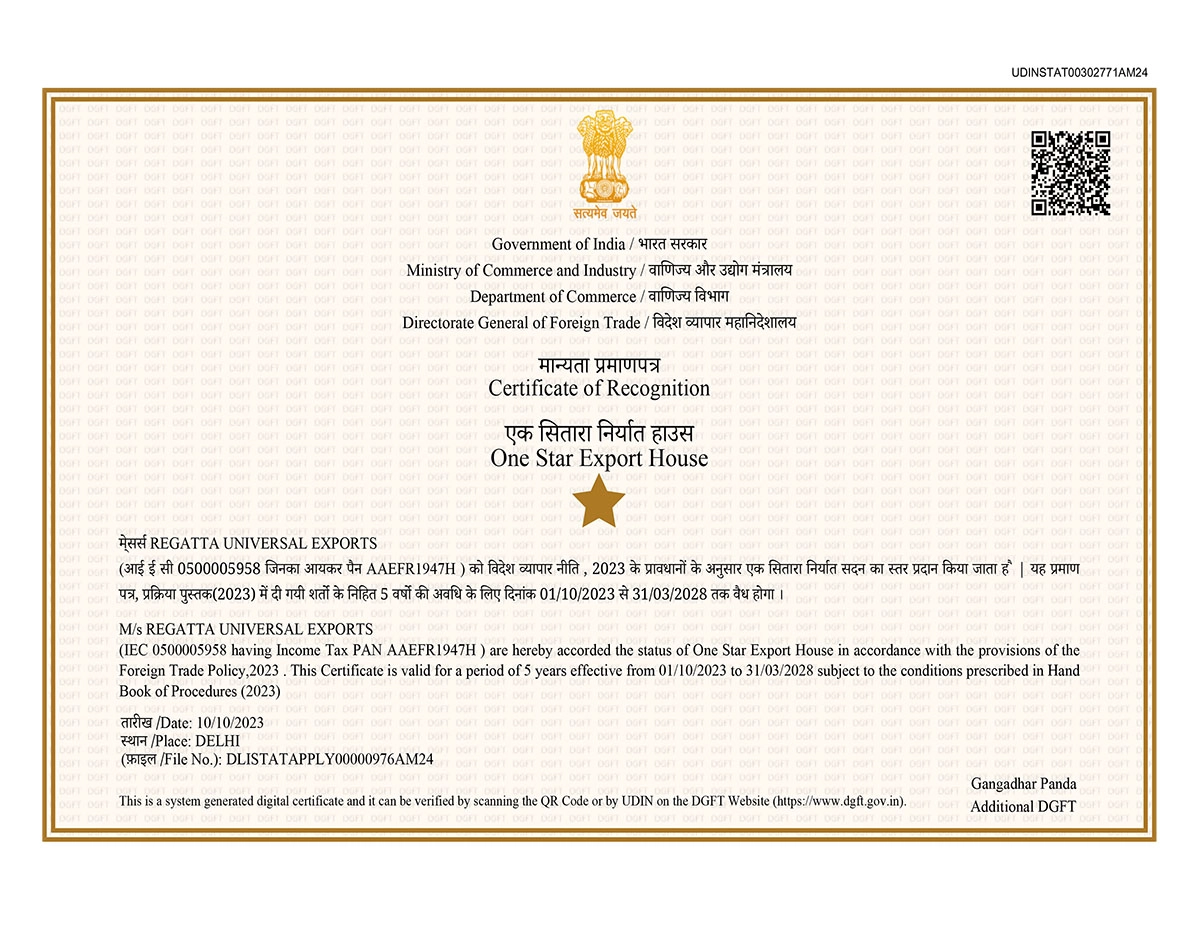One star export house certificate